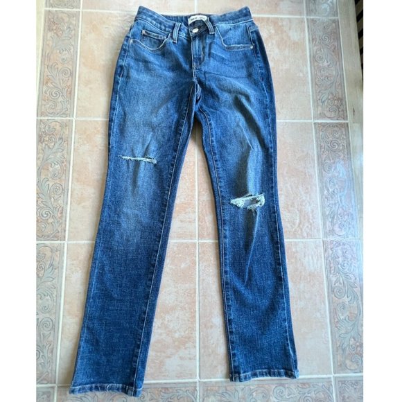 warp‎ + weft Blue denim Low rise jeans distressed size 2 /26 - Picture 1 of 8
